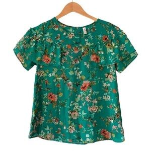 Xhilaration XS top blouse short sleeves green floral